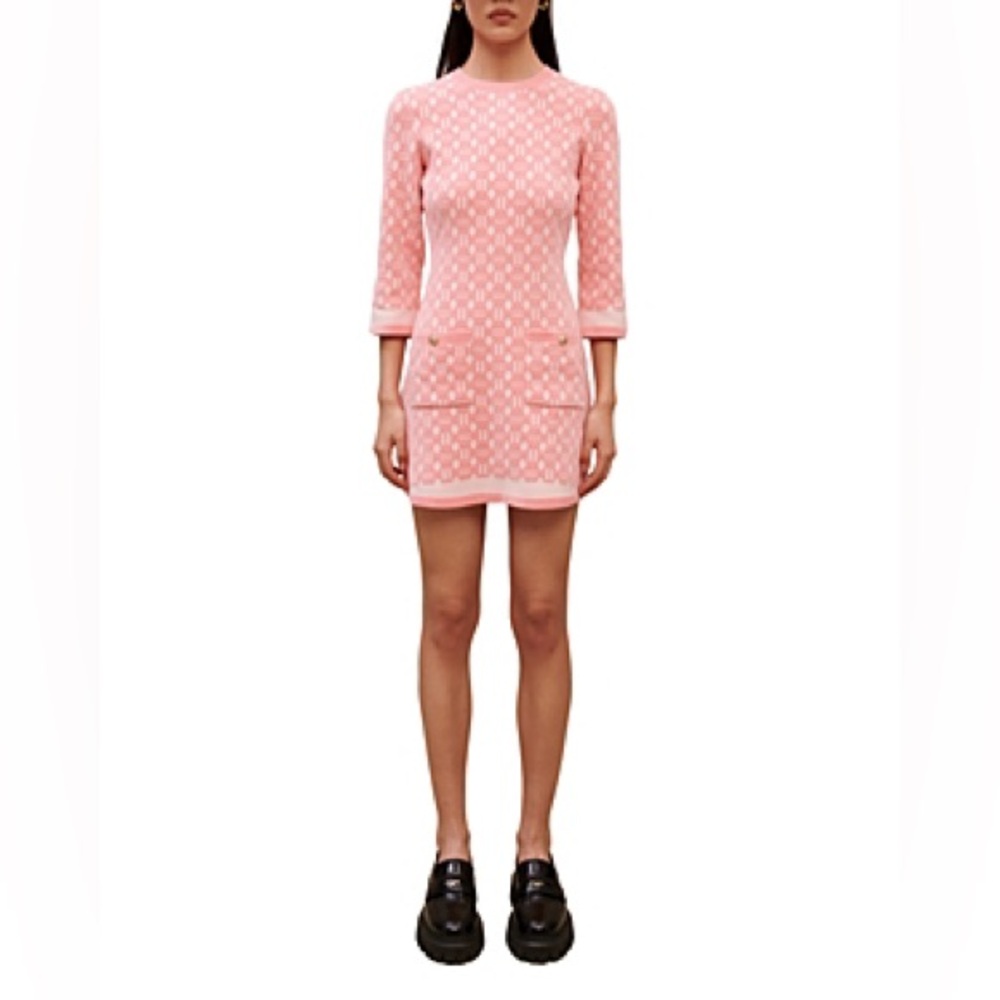 Maje Roadina Jacquard Pink Knit Dress